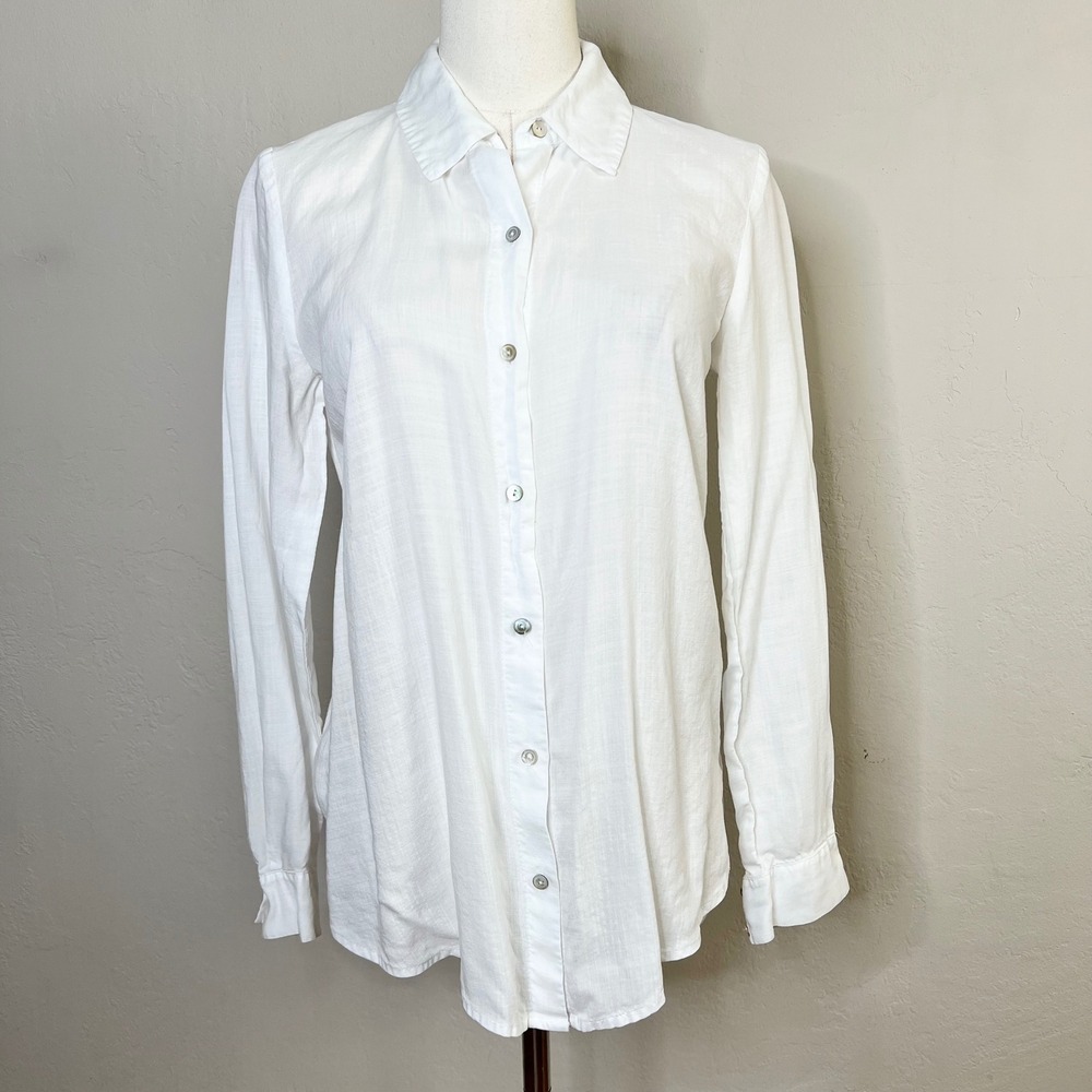Eileen Fisher White 100% Tencel Lyocell Button Down Shirt Long Sleeve Size XXS